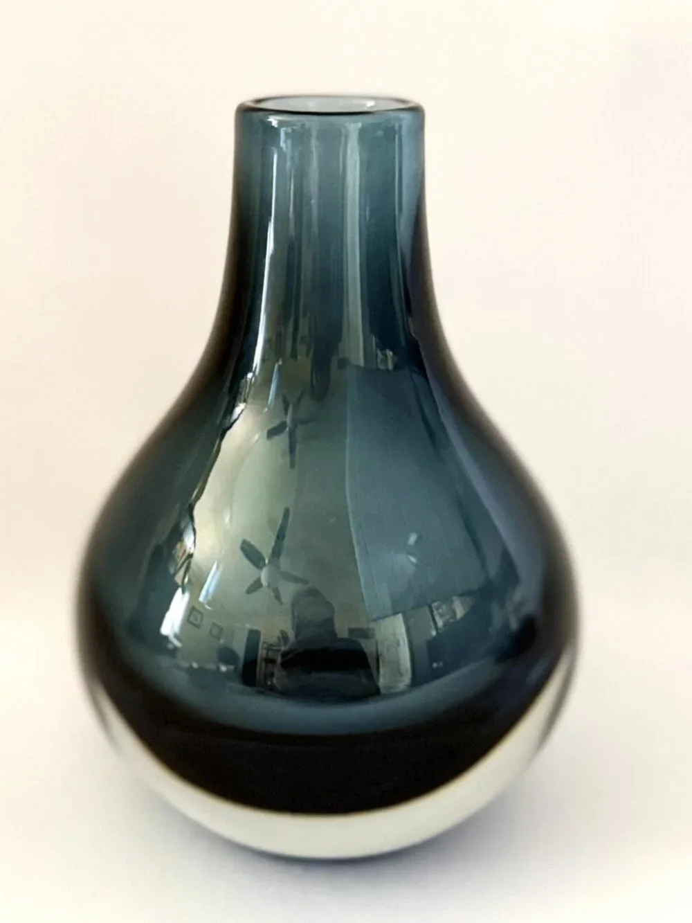 Krosno Poland Handblown Art Glass Vase Smokey Blue & Clear Sommerso Style 6